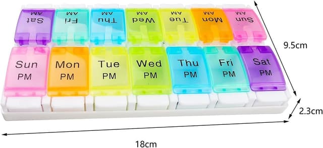 Detalle 2 de Weekly Pill Box Organiser with Push Buttons (7 Day, 2 Times AM/PM)