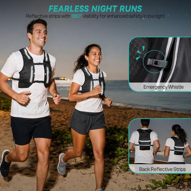 Detalle 2 de Nextyu Laufweste Damen & Herren mit Trinkrucksack: 2× 500-ml-Flaschenfächer, großes Handyfach & reflektierendes Design