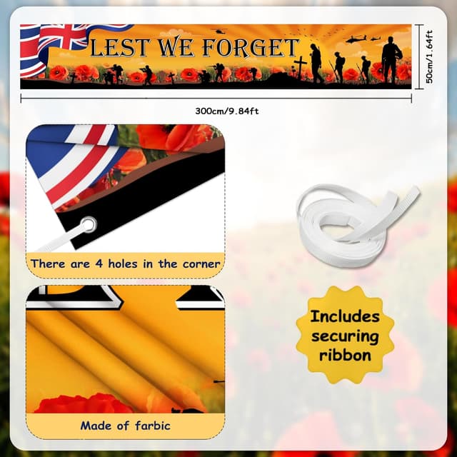 Detalle 2 de MEHOFOND 9.84x1.64 ft Remembrance Day Banner