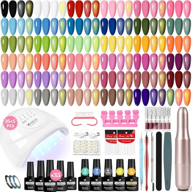 Detalle de Kit vernis semi-permanent VANREESA 48 W avec lampe UV, ponceuse électrique et 35 couleurs