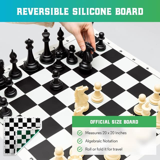 Detalle de Best Chess Set Ever tournament chess set with 50x50cm double-sided silicone board and 11.4cm king