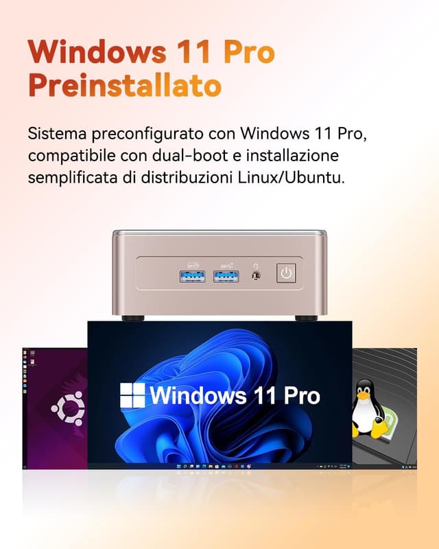 Thumbnail 6 de GEEKOM A5 Mini PC con AMD Ryzen 5 7430U, 16GB RAM DDR4 e SSD 1TB, Windows 11, LAN 2.5G, slot SD, USB4 e HDMI