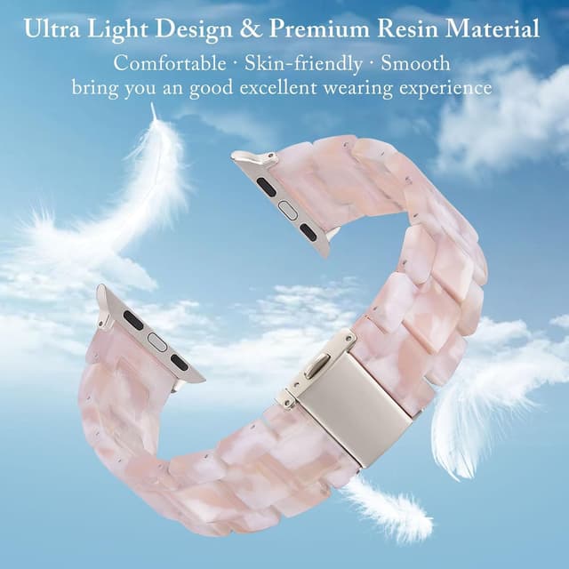 Detalle de V.R.HOPE Modern Resin Straps for Apple Watch (Pink Floral - Starlight) for 42mm, 44mm, 45mm, 46mm & 49mm