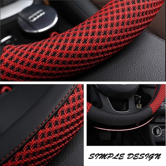 Detalle de Pahajim PU leather steering wheel cover (Red) – 38cm, breathable non-slip grip