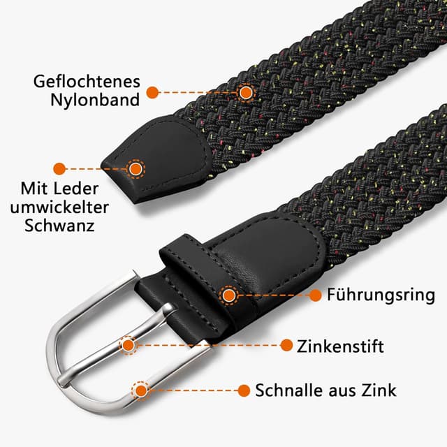 Detalle 2 de TANGCHAO Stretch-Stoffgürtel mit Flechtstruktur (3,3 cm breit), elastisch für Damen & Herren