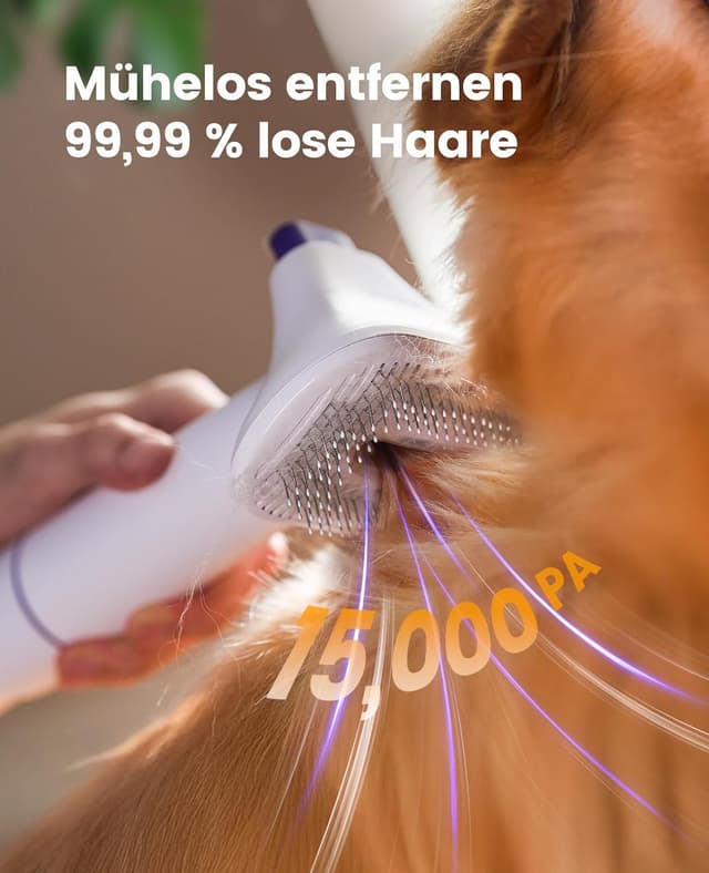 Detalle de oneisall Hundestaubsauger mit Bürste (12000 Pa) und 4 Pflegewerkzeugen für Tierhaare