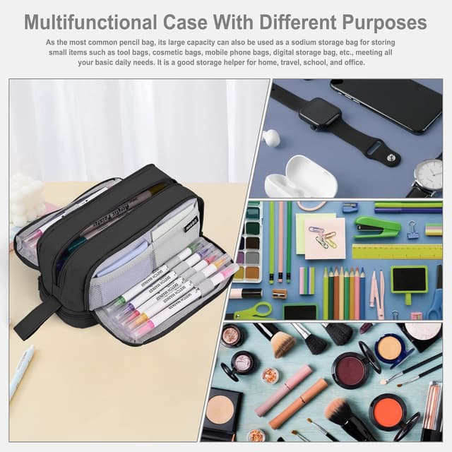 Detalle de Sciphylia astuccio grande con 4 scomparti, nylon e zip metallico per studenti e universitari