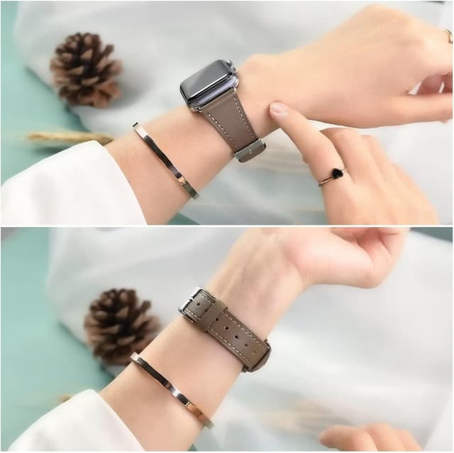 Detalle de AoYi Italian Genuine Leather Straps for Apple Watch (Series 11–1, SE & Ultra) – Slim cowhide leather bands