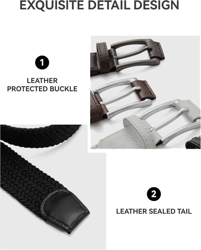 Detalle de CHAOREN Stretch Belt for Men (2-Pack) — 1.38-inch Braided Elastic Belt for Jeans & Casual Pants