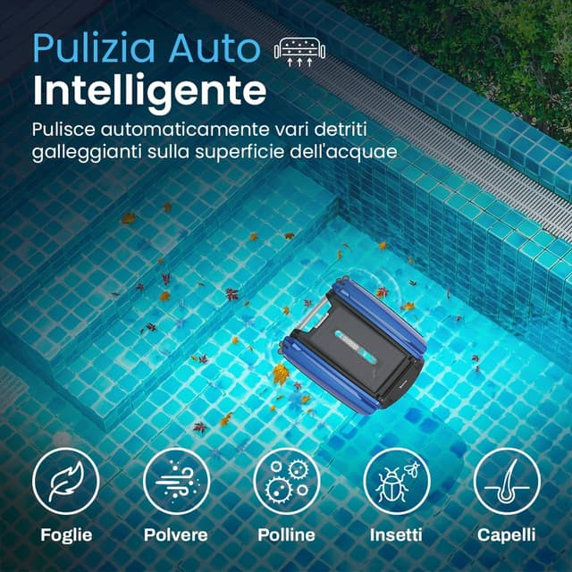 Detalle de Betta SE Robot Skimmer Solare senza fili per piscina – pulitore automatico di superficie con batteria fino a 30h