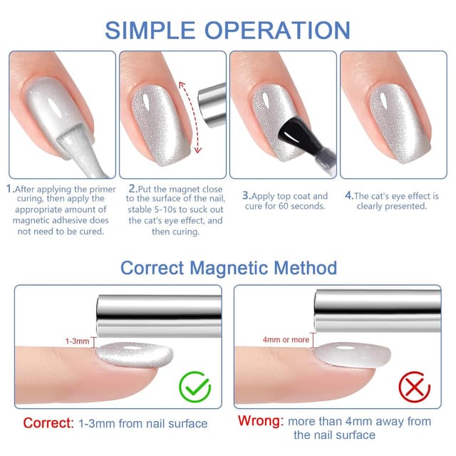 Detalle de Shining She UV Cat-Eye Nagellack Set (4 Farben, 9D Holographic) – Katzenaugen mit Magnet-Effekt, 8 ml