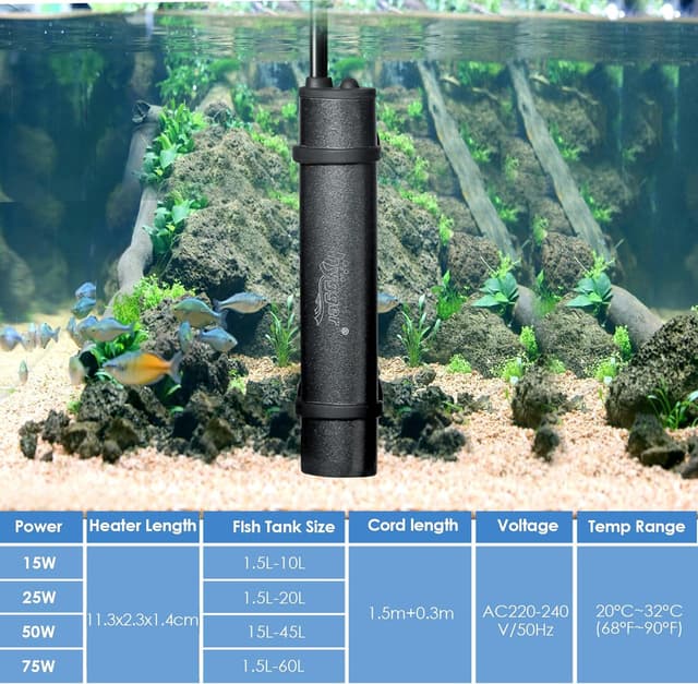 Detalle 2 de hygger Mini Aquarium Heizung 15W – Tauch-Heizstab für Süßwasser bis 10 L mit digitalem Display