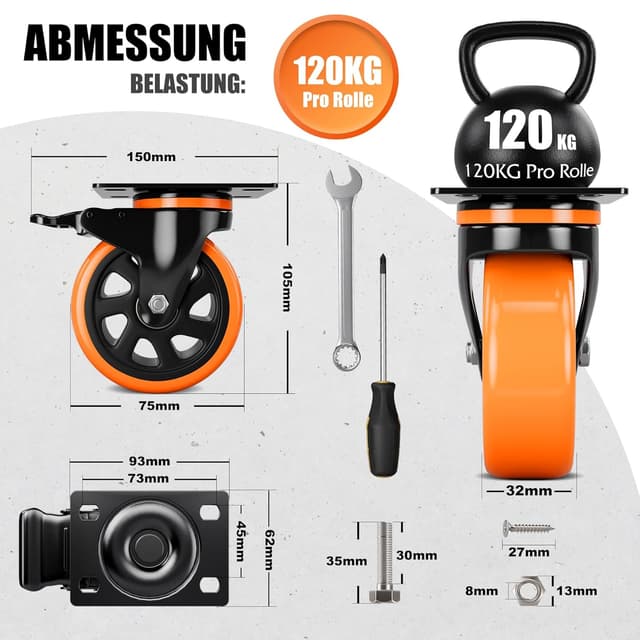 Detalle 2 de Ruote per mobili 75 mm con freni, 360°