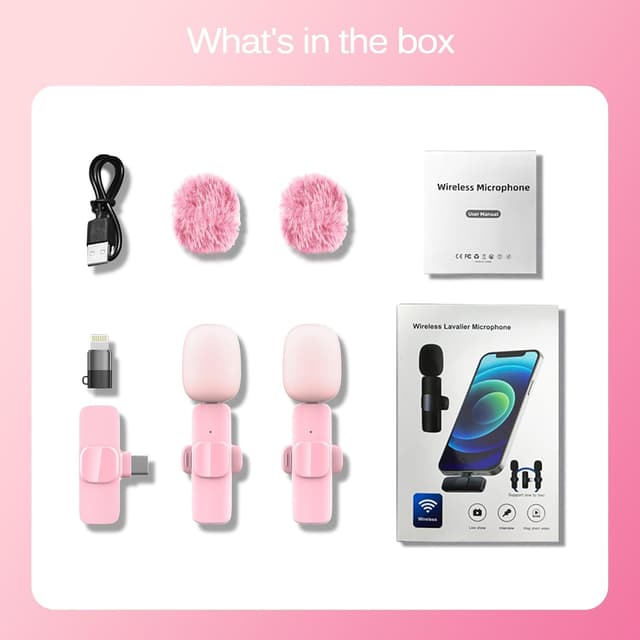 Thumbnail 6 de HONGJIEYUAN Pink Wireless Lavalier Microphone (Dual Clip-On) for iPhone & Android