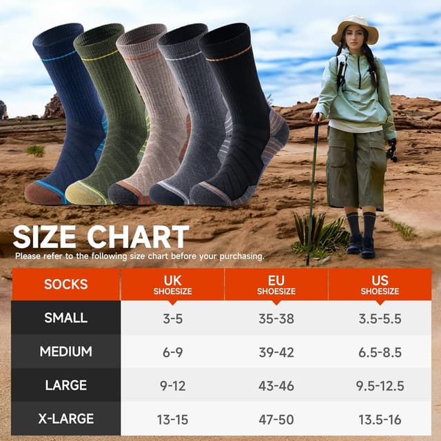 Thumbnail 6 de Alaplus Hiking Socks for Women & Men – cushioned breathable merino wool crew socks, 3 pairs