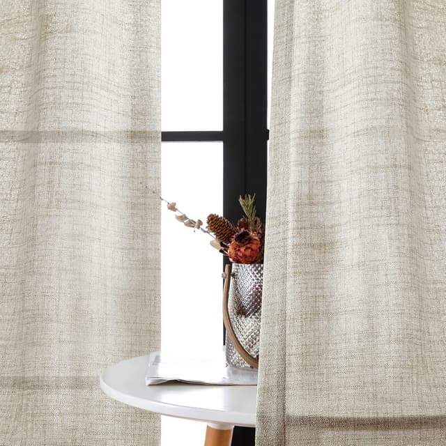 Thumbnail 6 de Melodieux Gardinen mit Kräuselband – Beige Leinenoptik Schiebevorhänge, 2er Set 260×140 cm