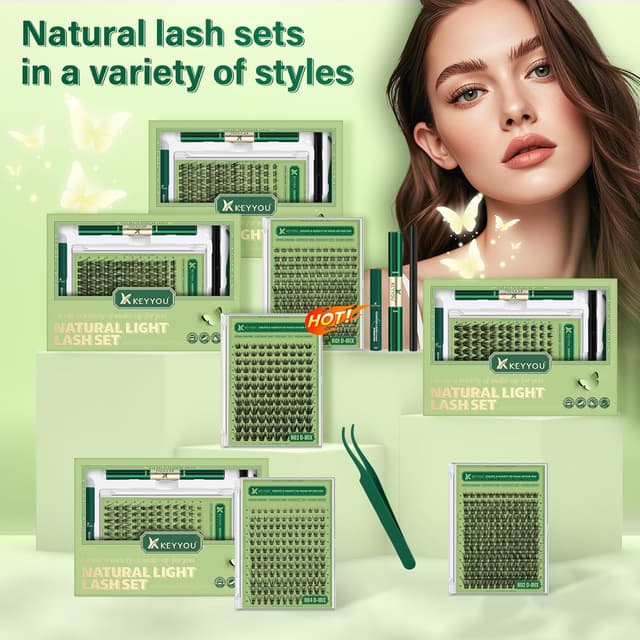 Detalle 2 de KEYYOU Natural Lash Clusters Kit (144 pcs) DIY Lash Extension Set with Bond, Seal, and Tools (D Curl, 8–18 MIX)