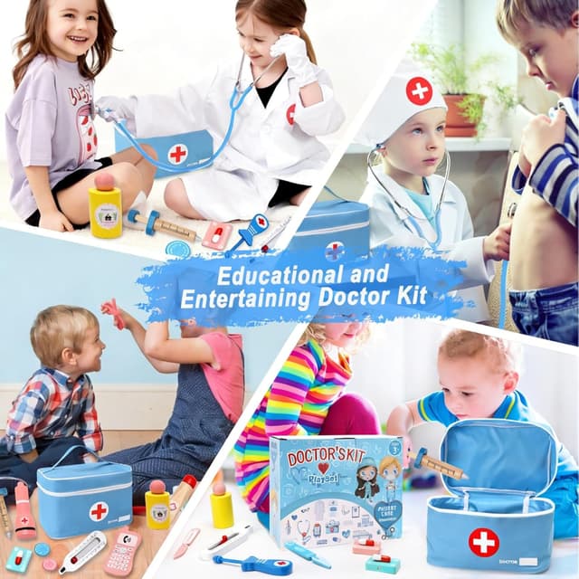 Thumbnail 6 de Teneytoyz Kinder-Arztkoffer aus Holz mit echtem Stethoskop & Arztkittel – Doktorkoffer für Rollenspiele