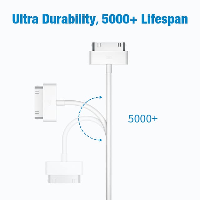 Detalle de sarmert Apple Certified 30-Pin to USB Type A Charging & Sync Cable (4.0 ft, White)