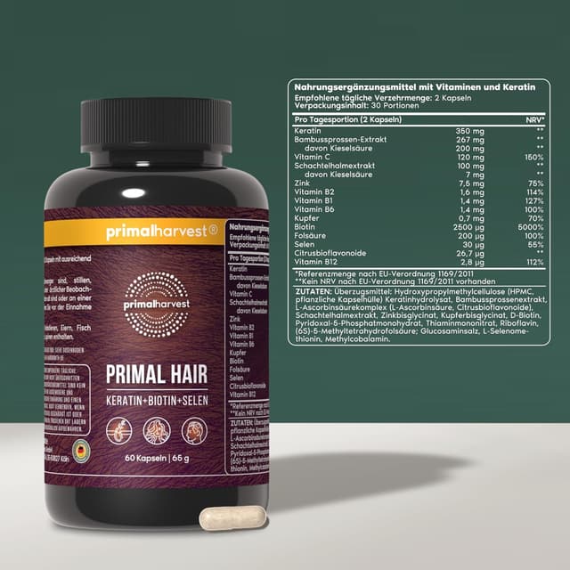 Detalle 2 de Primal Hair Haarnahrungsergänzungsmittel 60 Kapseln