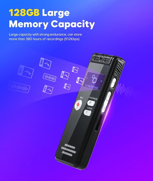Detalle de NekSide registratore vocale 128 GB 1536 kbps