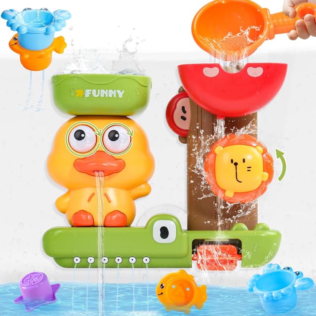 Detalle de Bath Toys for 1 Year Old Toddler: duck waterflow toy with 3 stackable animal cups and suction cups