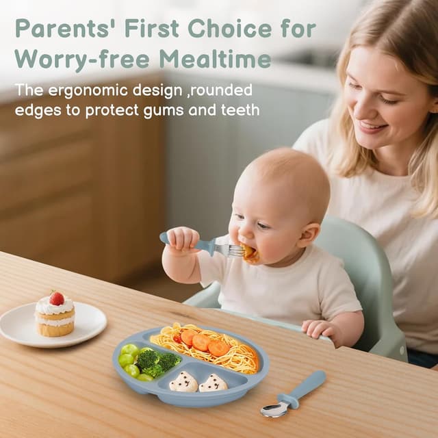 Detalle de Eascrozn Toddler Utensils 6-Pack: 18/8 Stainless Steel Kids Forks & Spoons with Silicone Handles