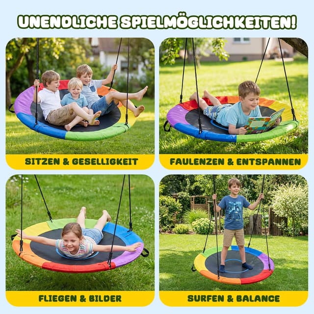 Detalle de Trekassy Nestschaukel Outdoor 120 cm – Tellerschaukel für bis zu 300 kg mit 2 Schaukelgurten (900D, wasserfest)