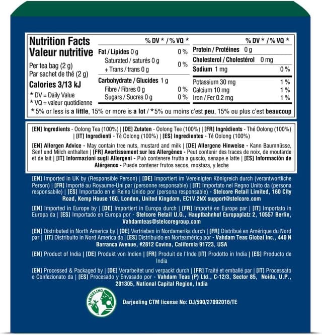 Detalle de VAHDAM Tè Oolong di Alta Montagna Darjeeling (30 bustine piramidali)