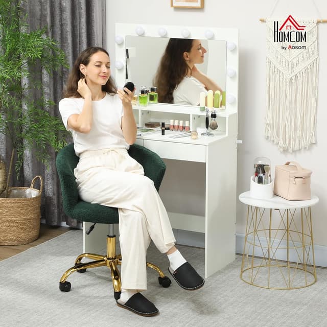 Detalle de Vinsetto Chaise pivotante bureau ergonomique en polaire teddy avec dossier mi-hauteur et hauteur réglable