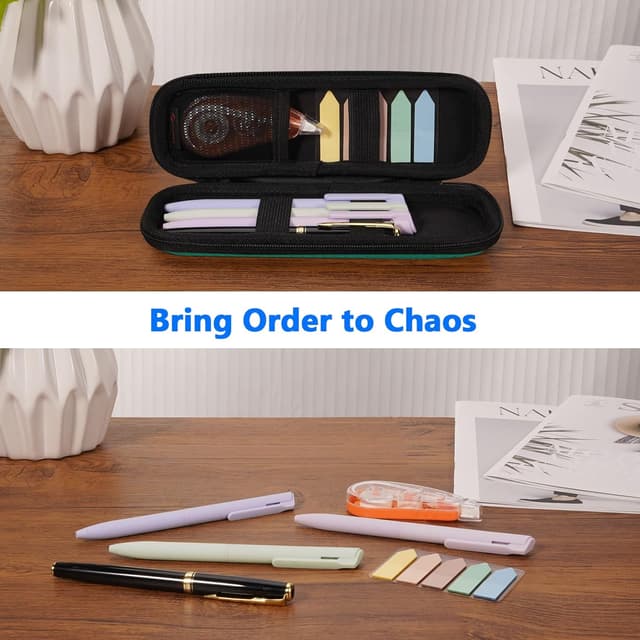 Detalle de FINPAC Federmäppchen aus Hart-EVA (Dunkelgrün, klein) – stoßfeste Stiftetasche mit sicherem Reißverschluss