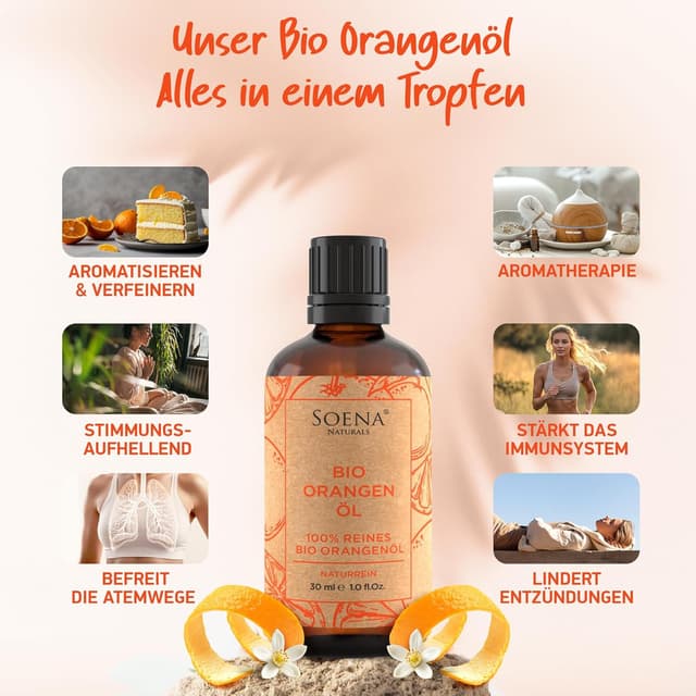 Detalle de BIO Orangenöl 100% naturrein (BIO-zertifiziert) – kaltgepresst aus Bio-Orangen zum Verzehr