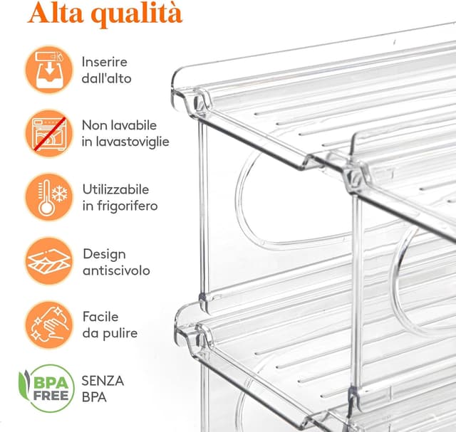Detalle de Lifewit portabottiglie da frigo in plastica per 12 bottiglie, 3 livelli impilabili
