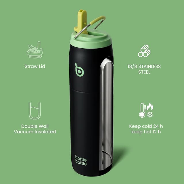 Detalle de Aurora Green Stainless Steel Bottle Bottle water bottle with straw lid, handle and vacuum insulation (32 oz)