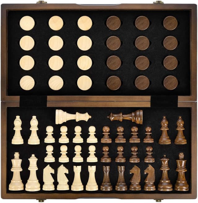Detalle de AMEROUS Magnetic Wooden Chess Set 15" ♟