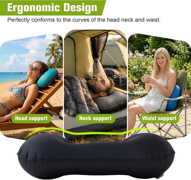Detalle 2 de JetsCush Camping Pillow – Lightweight inflatable travel and camping neck support (Black)