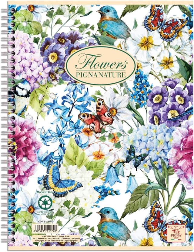Detalle de Carnets à spirales Pigna Nature Flowers A5 (4 trous) – lot de 5, papier recyclé 80 g