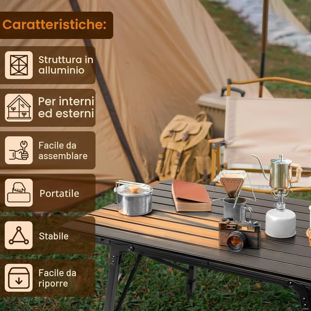 Thumbnail 6 de Sportneer Tavolo da campeggio pieghevole 90×52 cm con altezza regolabile (45–65 cm)