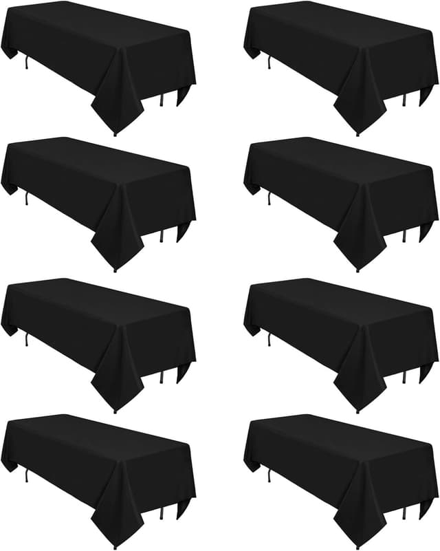 Detalle de Heneger 8-Pack Black Tablecloths (60 x 126 Inch) for 8ft Rectangular Tables, Wrinkle-Resistant Polyester