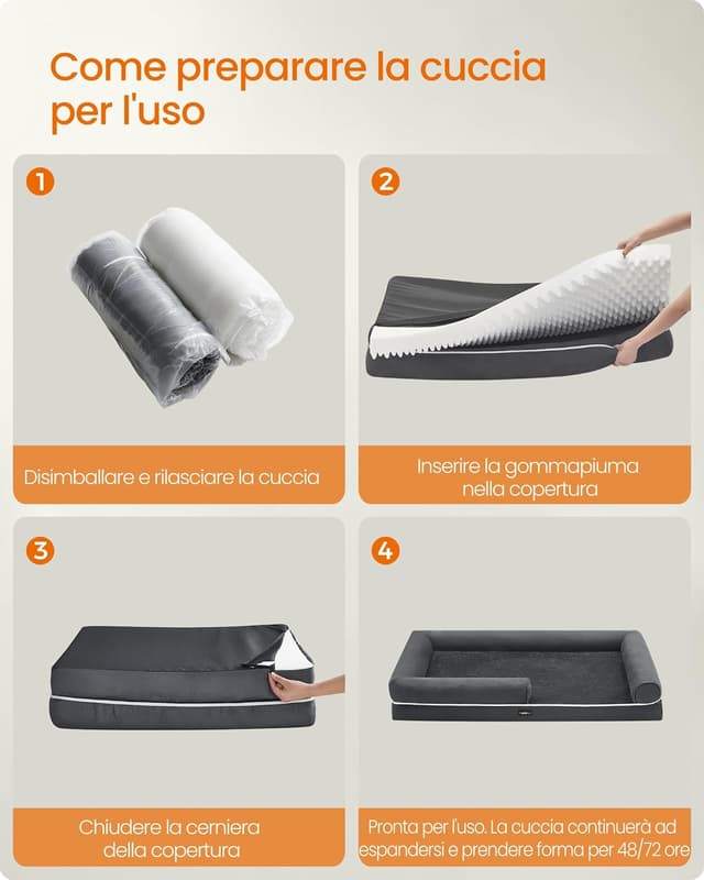 Detalle de Feandrea cuccia ortopedica per cani con bordi rialzati e copertura sfoderabile, 135 x 107 x 23 cm (grigio scuro PGW079G01)