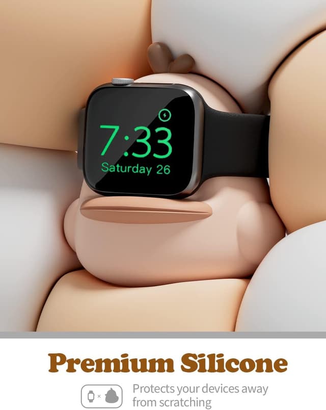 Detalle 2 de ELETIUO Charger Stand for Apple Watch (Series 49/46/45/44/42/41/40/38mm) – Silicone Duck Dock Station, Pink