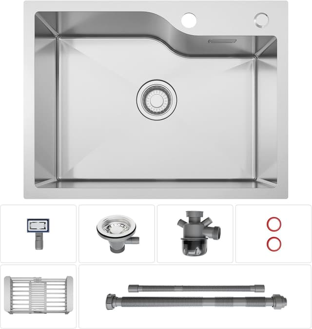 Detalle 2 de ANYCEE Lavello in acciaio inox 60 x 45 cm, 1 vasca con foro rubinetto e cestello