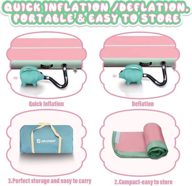 Detalle de AKSPORT Inflatable Gymnastics Mat Tumble Track (10ft–23ft) with Air Pump