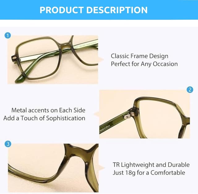 Detalle de Firmoo Oversized Square Blue Light Blocking Glasses (UV400) for Computer, Gaming, TV & Phones