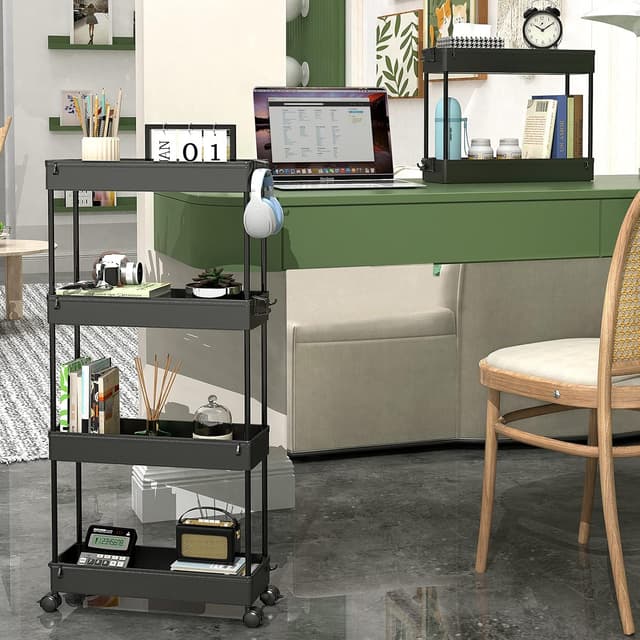 Detalle de SPACEKEEPER Slim Rolling Storage Cart (4-Tier) — Mobile Bathroom Organizer for Narrow Spaces