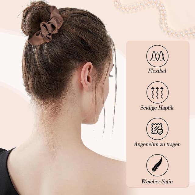 Thumbnail 2 de 6 Stück Satin Scrunchies Haargummi Braun