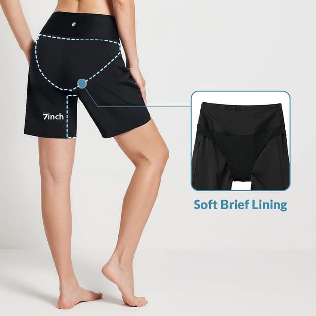 Detalle de baleaf Damen 9" Badeshorts lang fürs Schwimmen mit UPF50+ und Reißverschlusstaschen