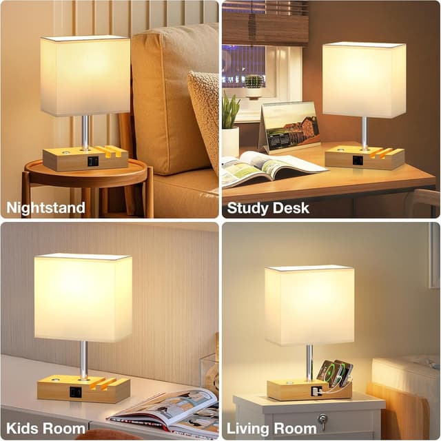 Thumbnail 6 de PreeOtti Bedside Wooden Lamp with USB A+C ports
