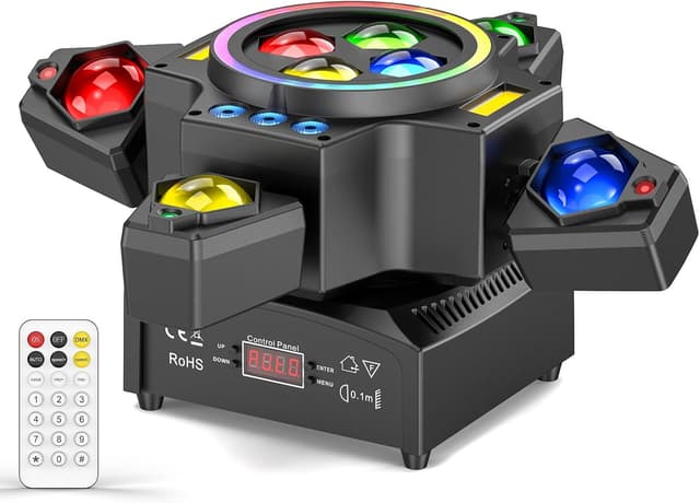 Detalle de 150W Moving Head Bühnenlicht Strahl (RGBW, 4 Lampenarm) mit Fernbedienung – Gold Strobe Partylicht für DJ, Disco & Events