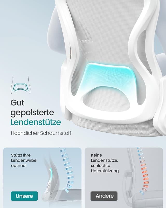 Detalle 2 de SONGMICS ergonomischer Bürostuhl OBN043GD02 mit Netzgewebe, Lendenstütze und Wippfunktion